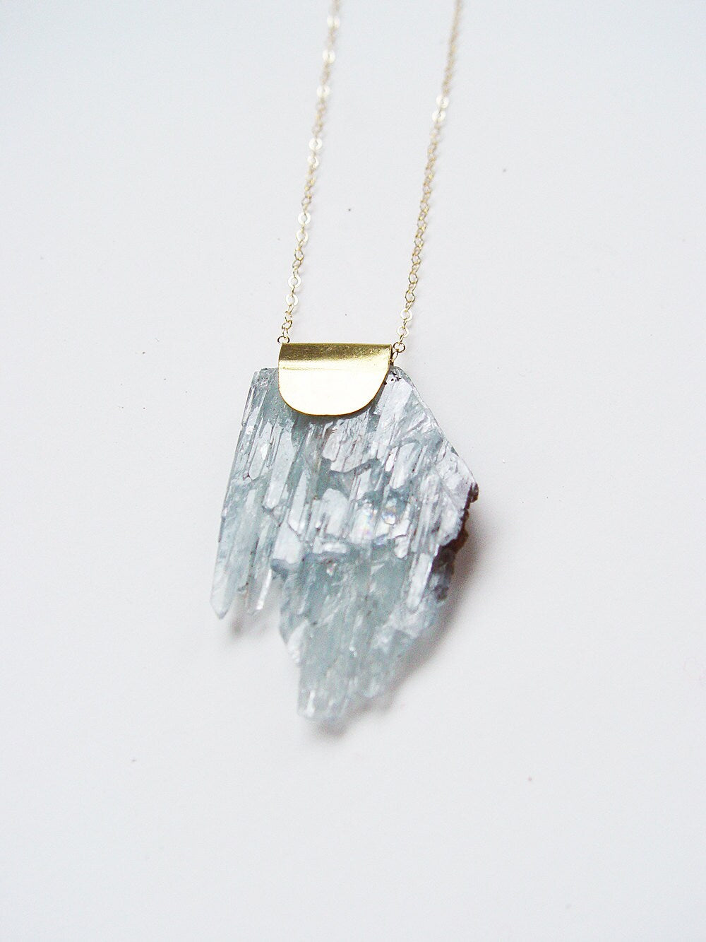 Blue Barite Crystal Gold Necklace.
