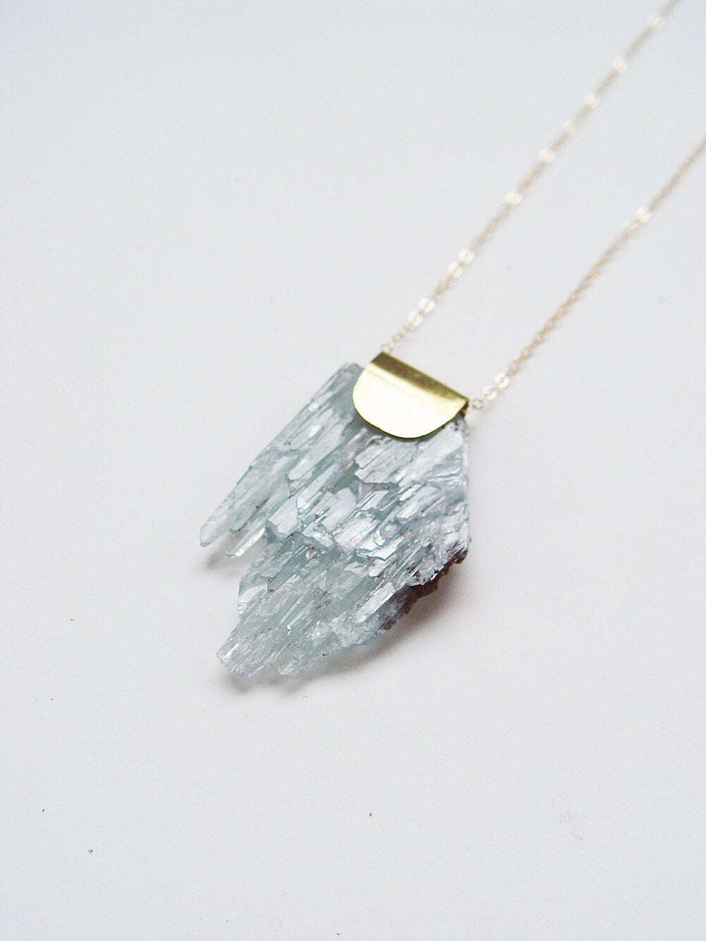 Blue Barite Crystal Gold Necklace.