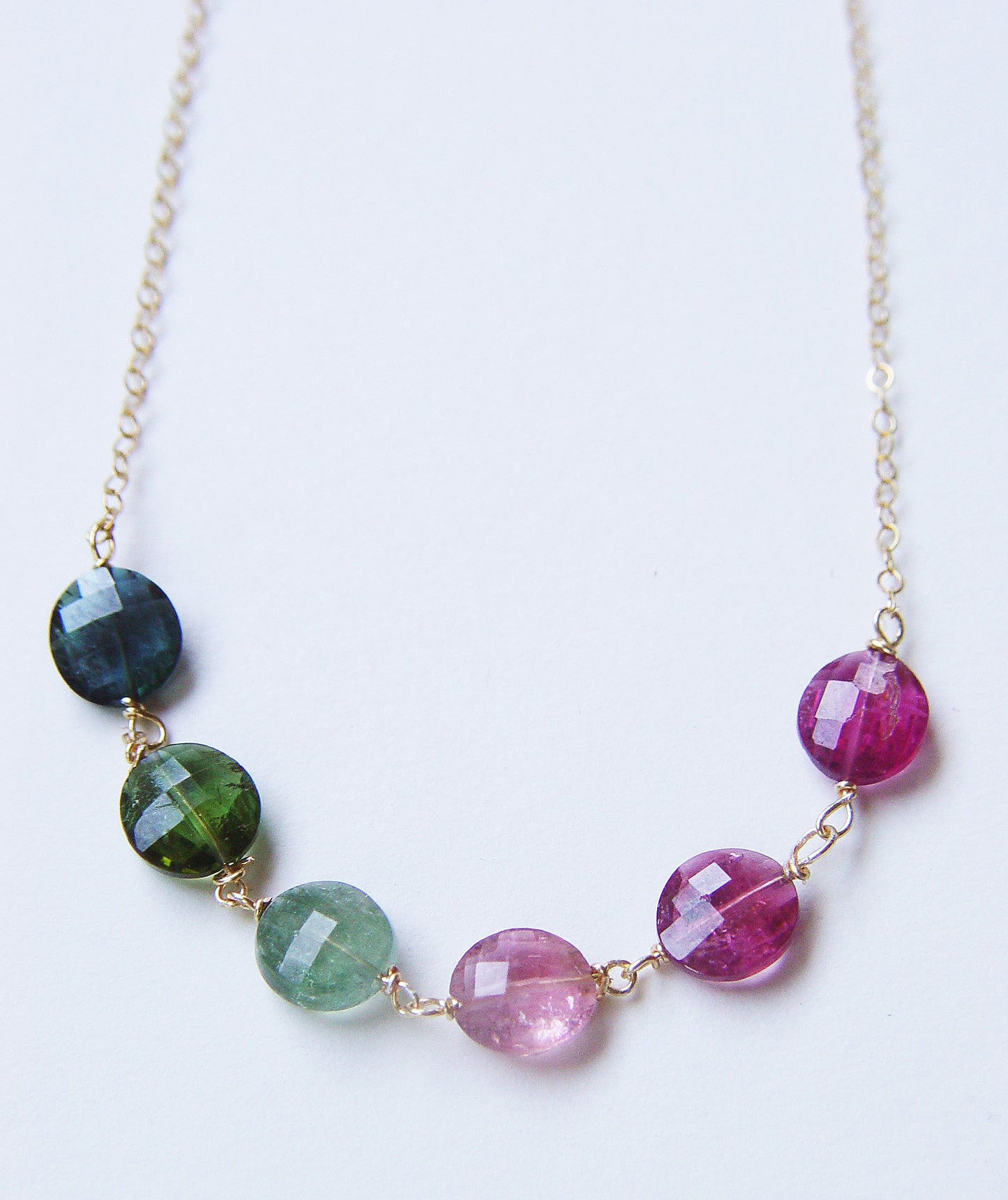 Multi Tourmaline Gold Filled Chain Necklace