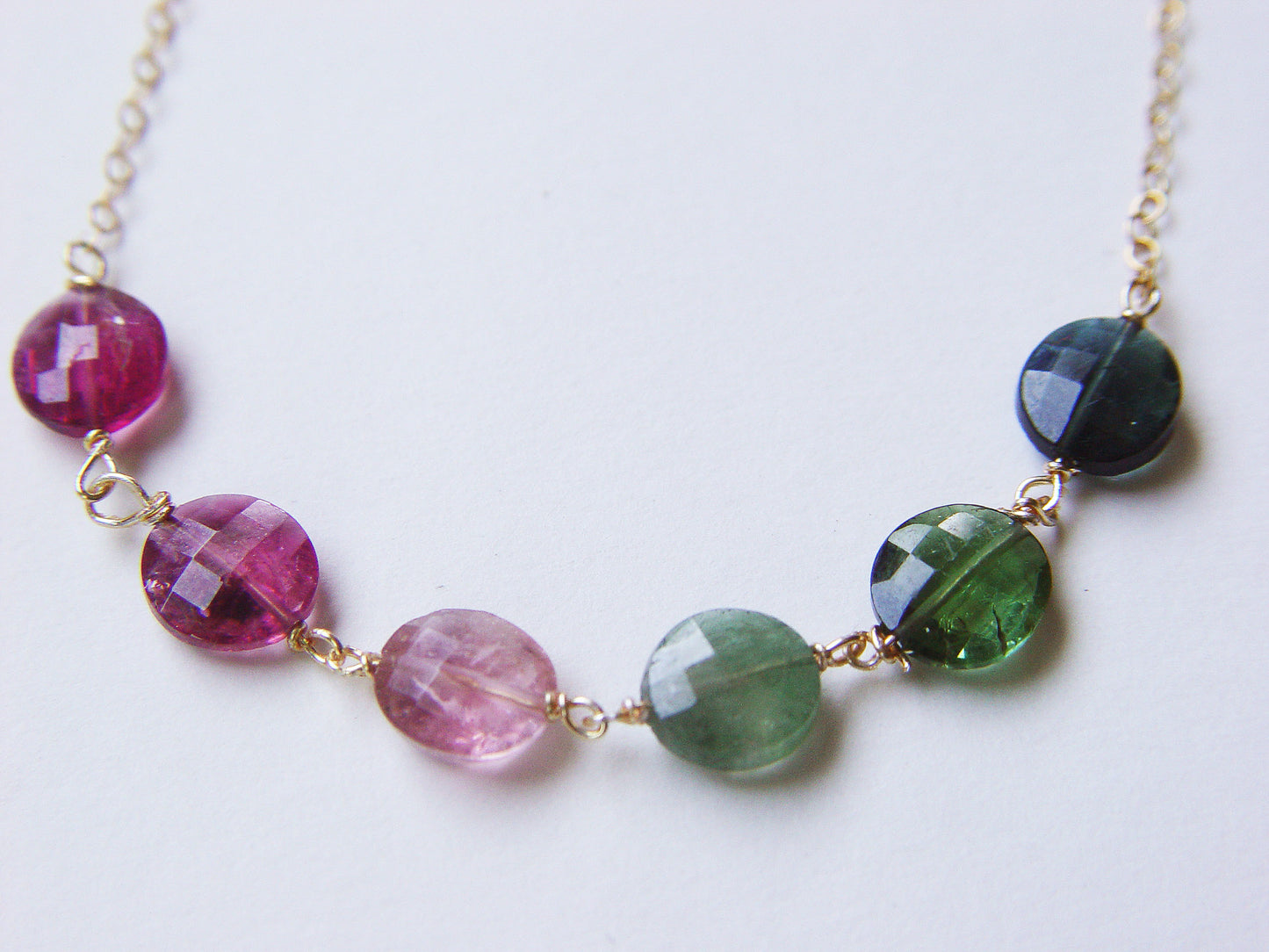 Multi Tourmaline Gold Filled Chain Necklace