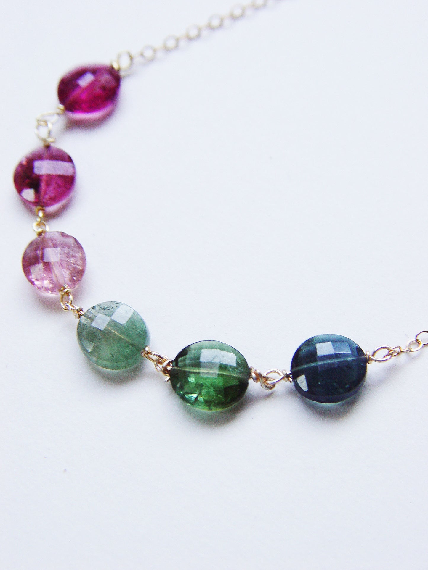 Multi Tourmaline Gold Filled Chain Necklace
