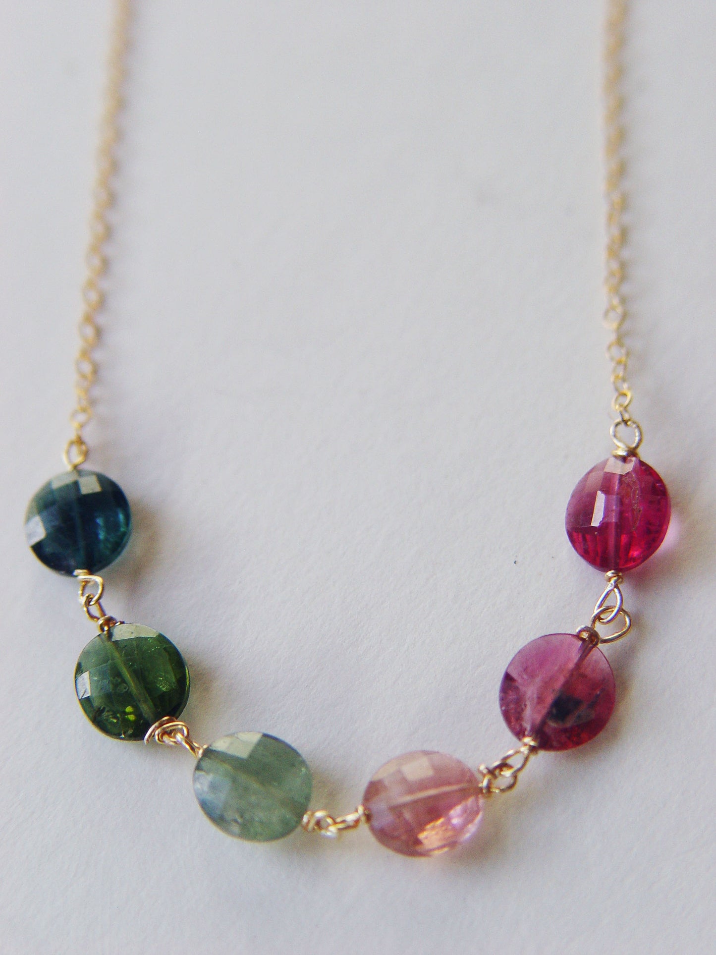 Multi Tourmaline Gold Filled Chain Necklace