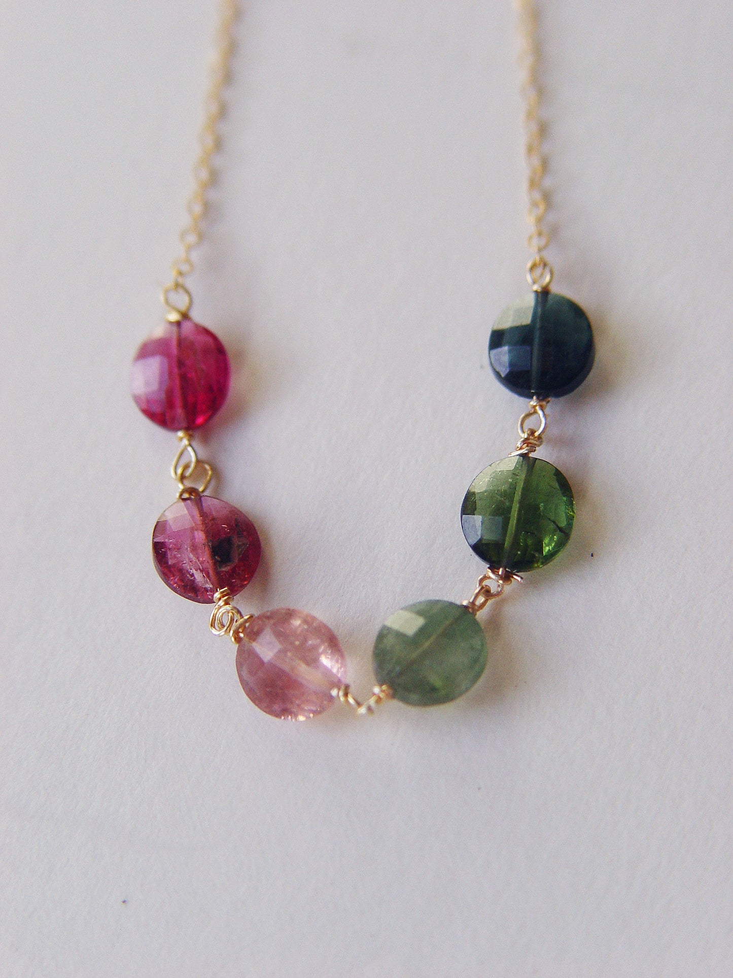 Multi Tourmaline Gold Filled Chain Necklace