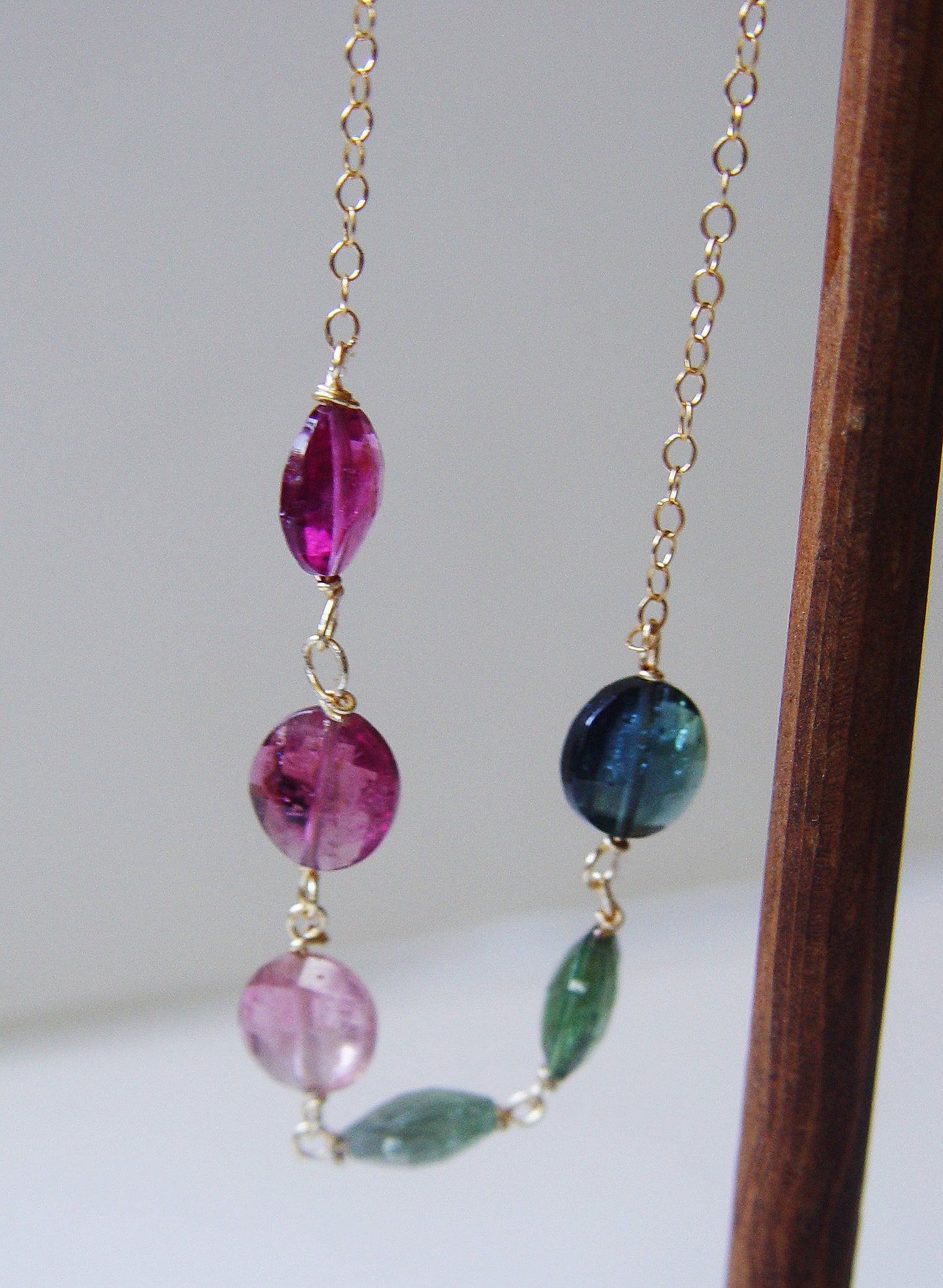 Multi Tourmaline Gold Filled Chain Necklace