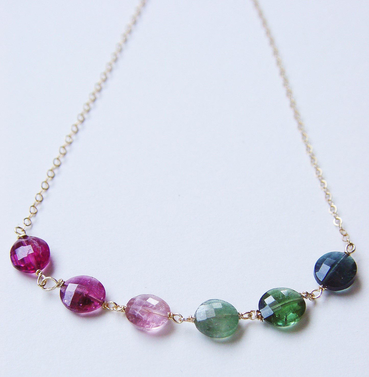 Multi Tourmaline Gold Filled Chain Necklace