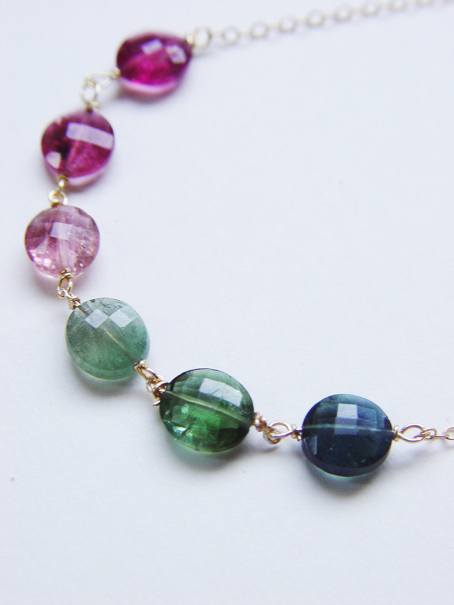 Multi Tourmaline Gold Filled Chain Necklace