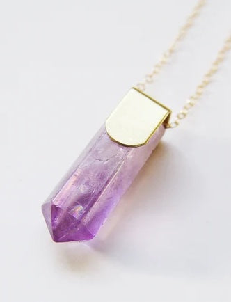 Amethyst Crystal Point Gold Necklace