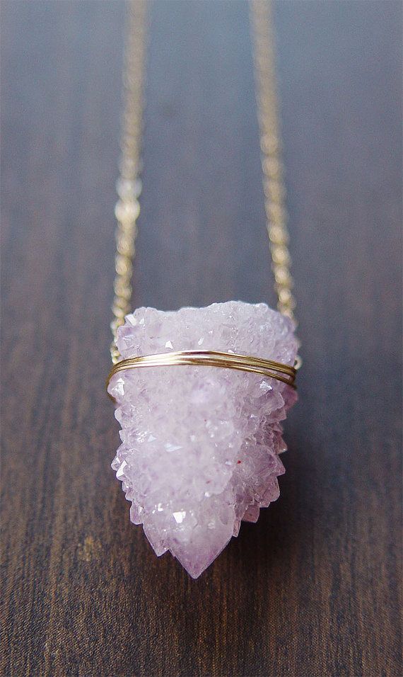 Lavender Spirit Quartz Crystal Gold Necklace