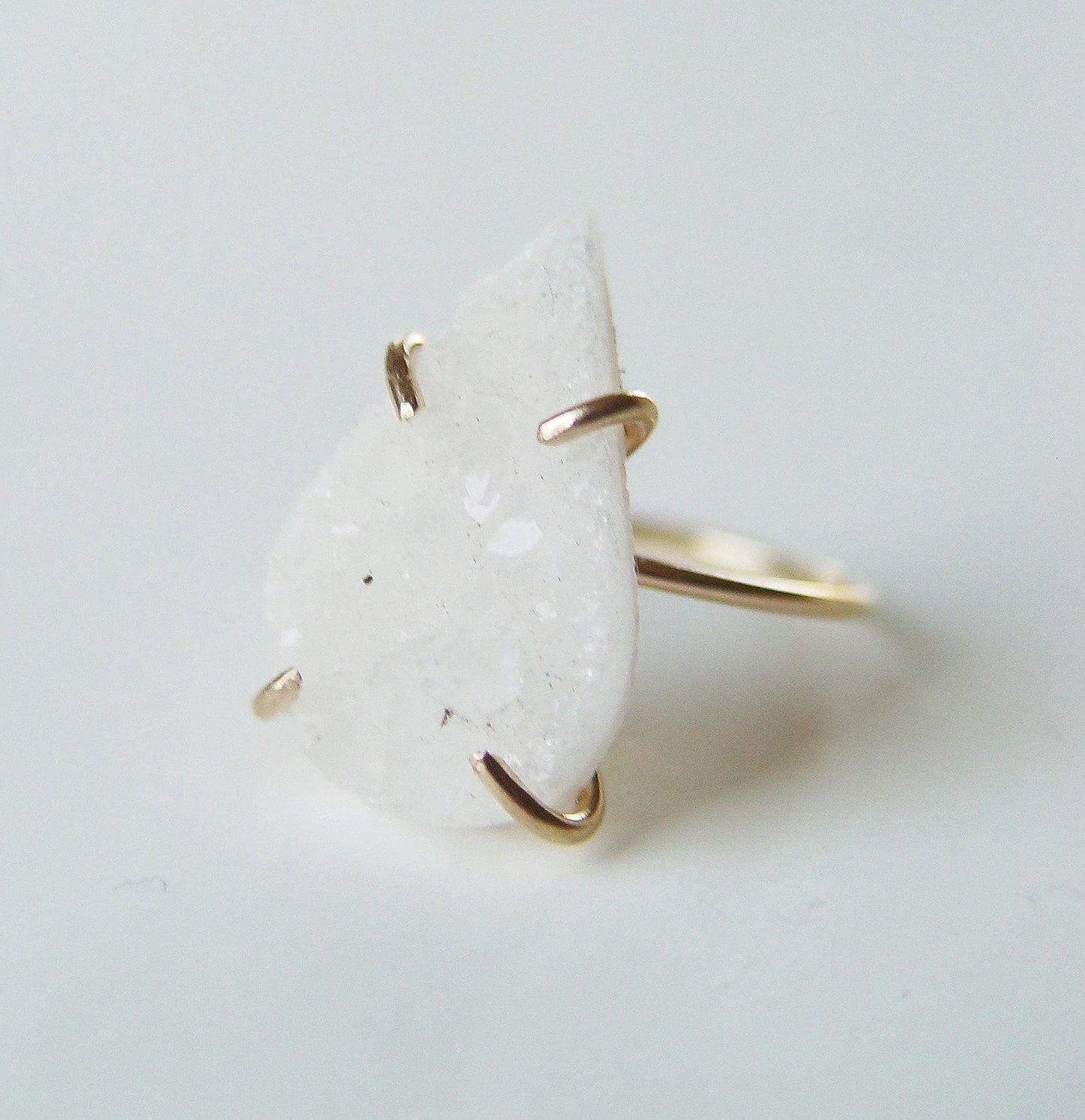 Vanilla Druzy Teardrop Statement Ring – 14K Gold Filled Raw Crystal Boho Jewelry