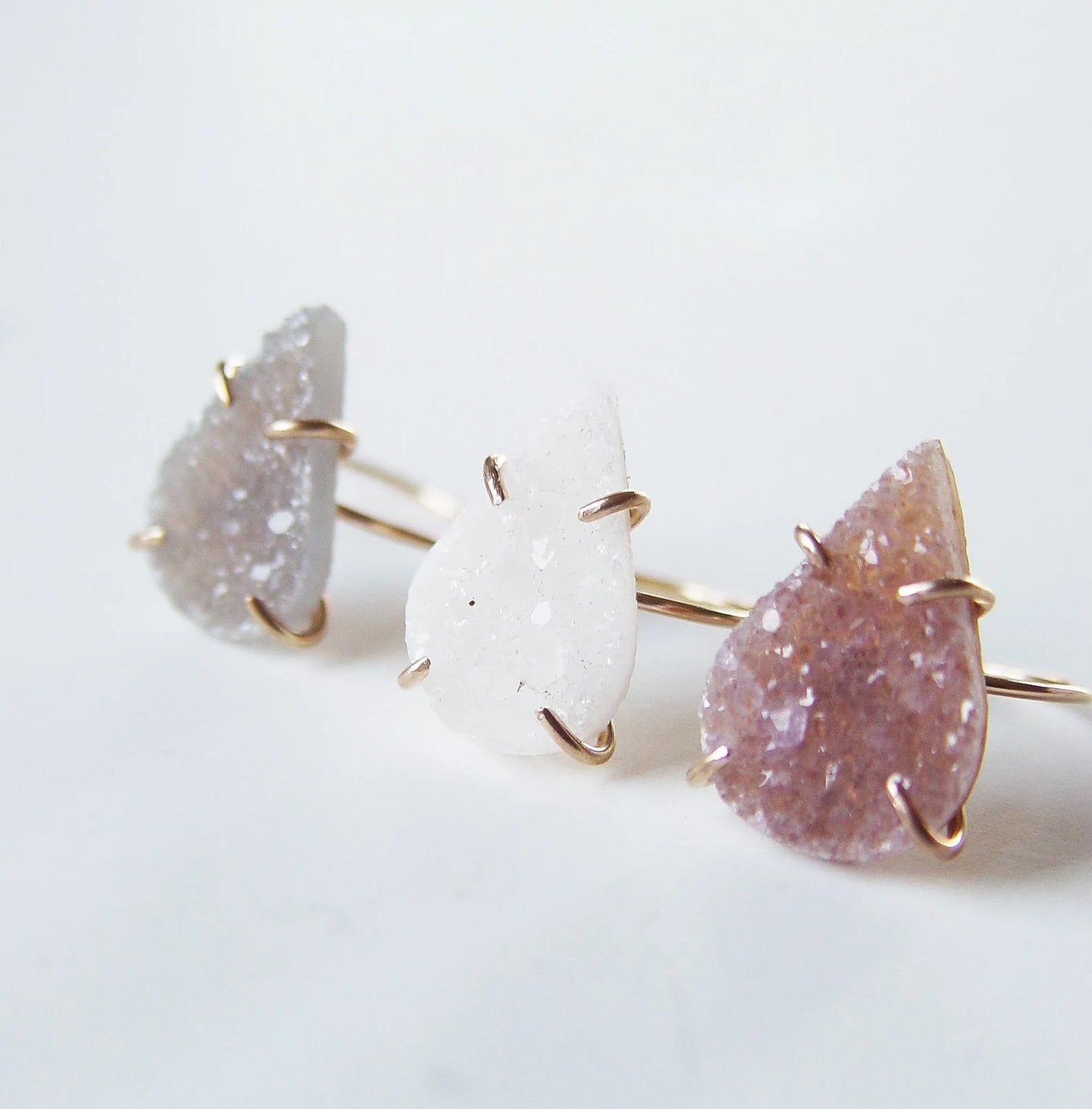 Vanilla Druzy Teardrop Statement Ring – 14K Gold Filled Raw Crystal Boho Jewelry