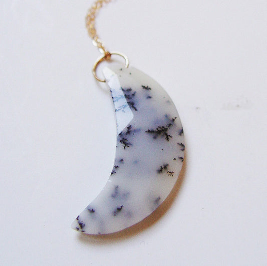 Dendrite Moon Statement Gold Filled Necklace