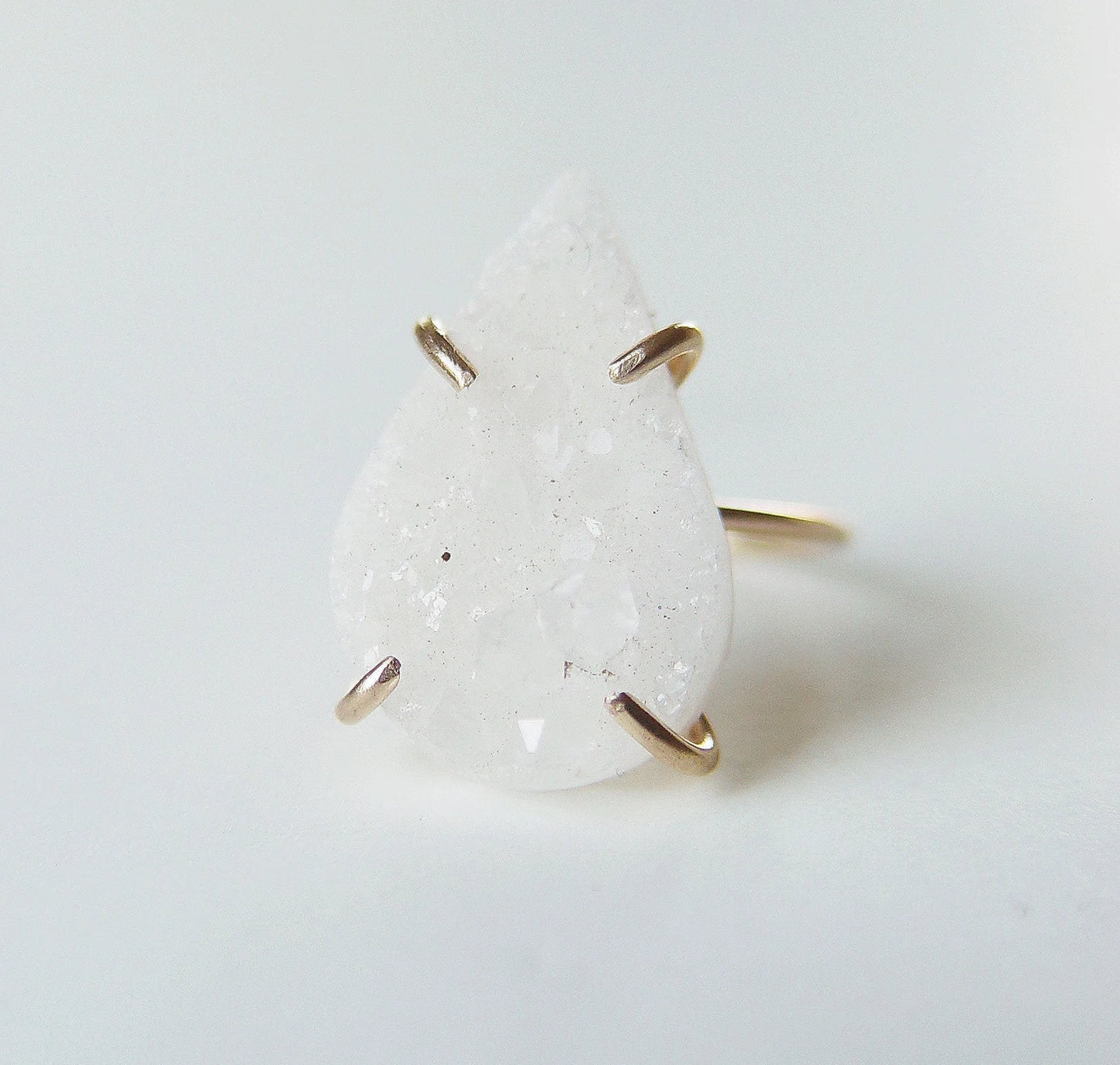Vanilla Druzy Teardrop Statement Ring – 14K Gold Filled Raw Crystal Boho Jewelry