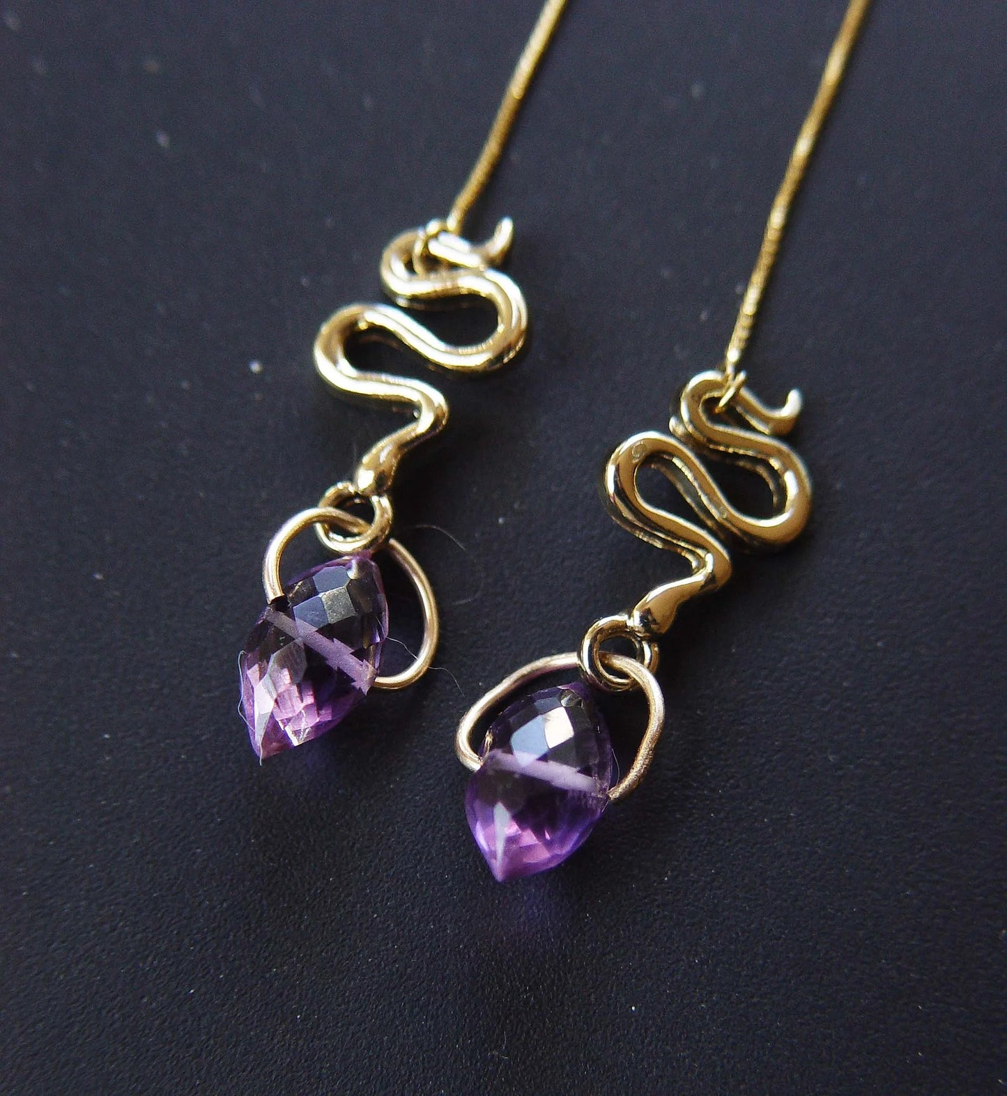 Purple Amethyst Snake Dangle Earrings – Gold‑Filled, Boho Serpent Fall Jewelry