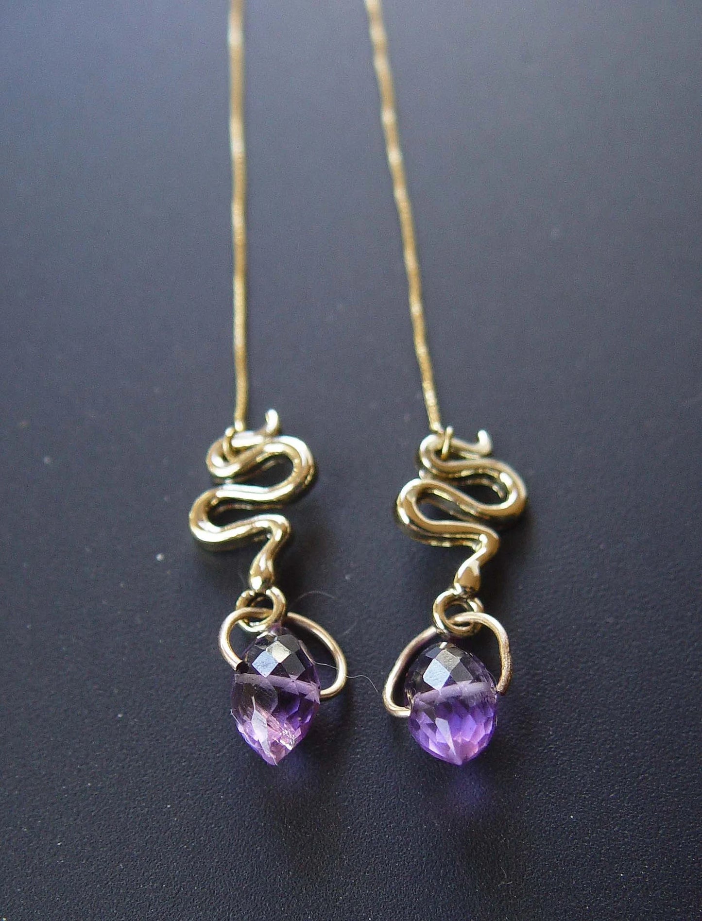 Purple Amethyst Snake Dangle Earrings – Gold‑Filled, Boho Serpent Fall Jewelry
