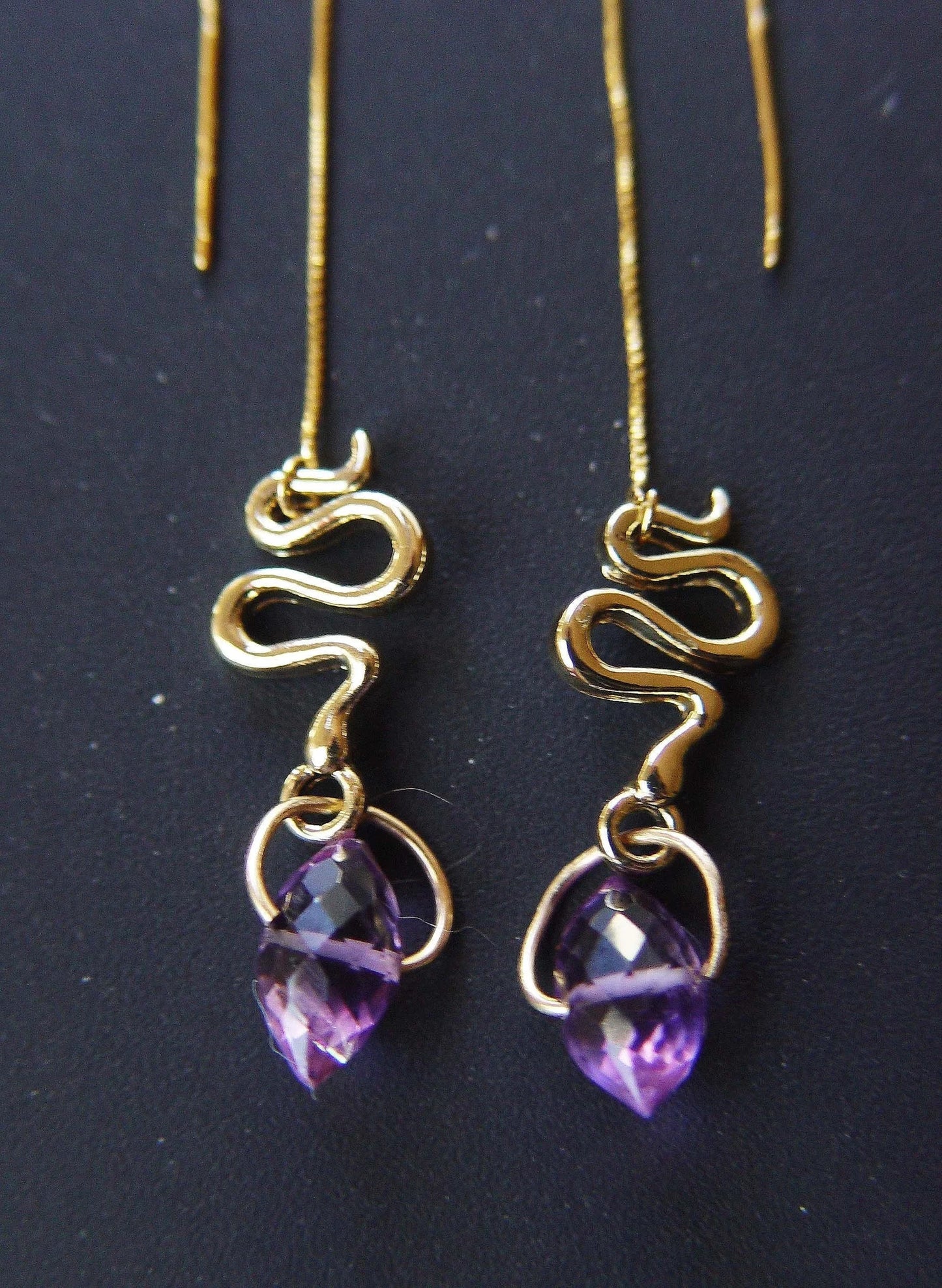 Purple Amethyst Snake Dangle Earrings – Gold‑Filled, Boho Serpent Fall Jewelry