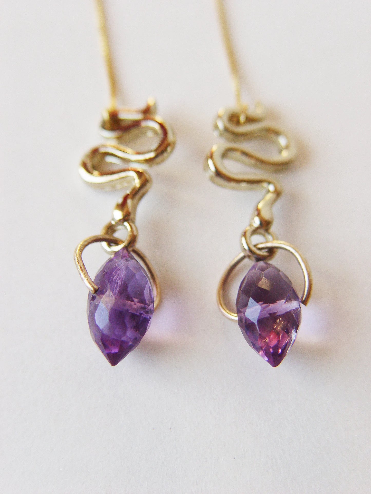 Purple Amethyst Snake Dangle Earrings – Gold‑Filled, Boho Serpent Fall Jewelry