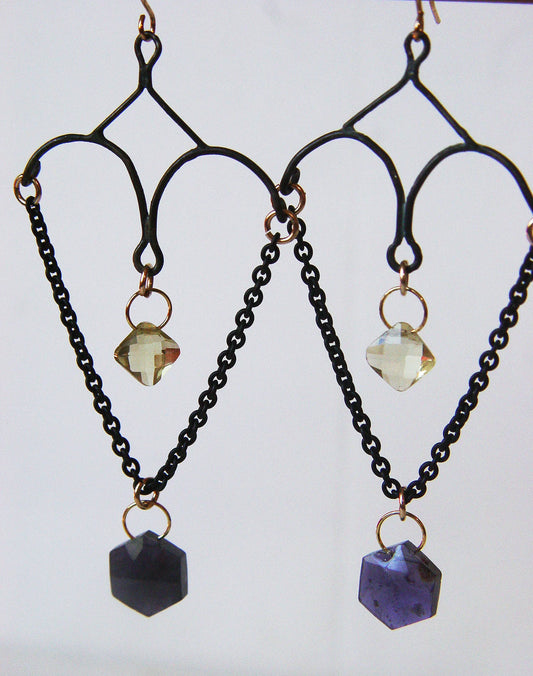 Gothic Chandelier Statement Earrings – Victorian Mourning Halloween Jewelry | Blackened Sterling Silver