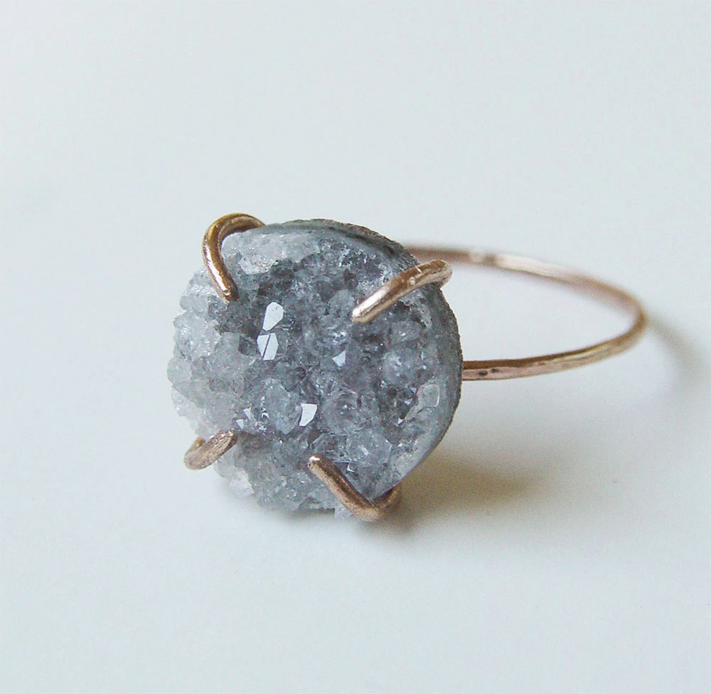 Gray Druzy 14k Gold Fill Ring: Boho Crystal Stone - Bohemian Bride Raw Stone Jewelry