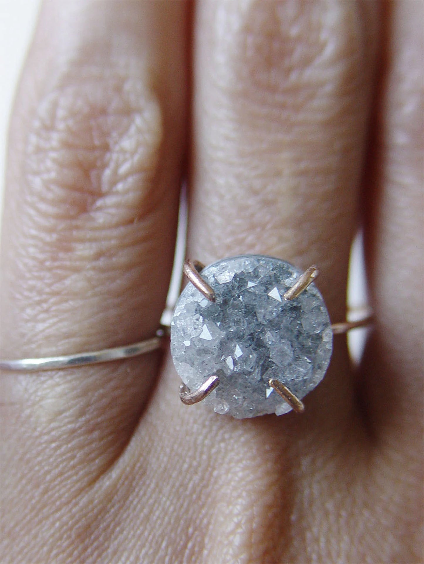Gray Druzy 14k Gold Fill Ring: Boho Crystal Stone - Bohemian Bride Raw Stone Jewelry