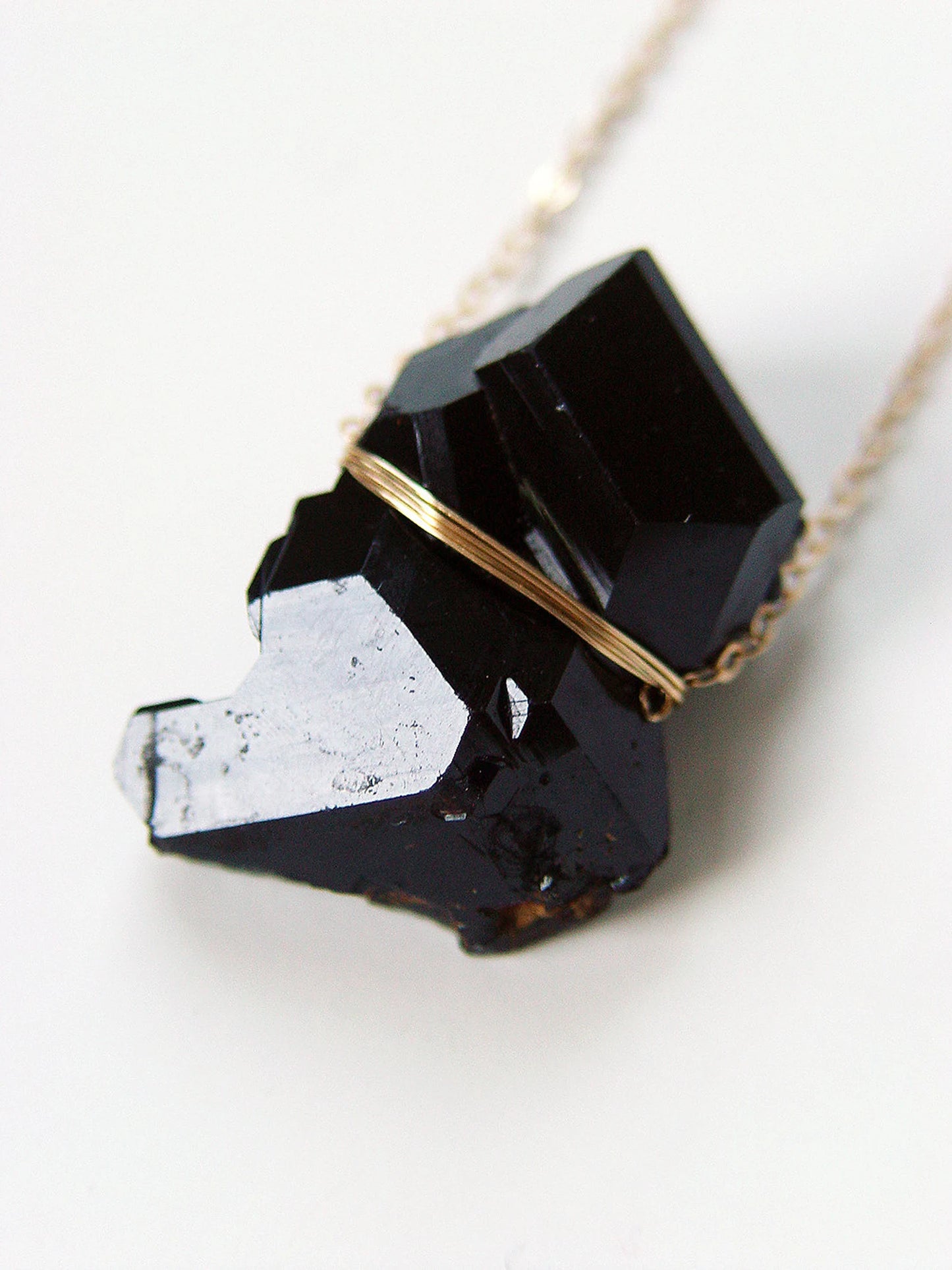 Raw Black Twin Tourmaline Crystal Necklace: 14K Gold Fill Pendant - Scorpio Birthstone