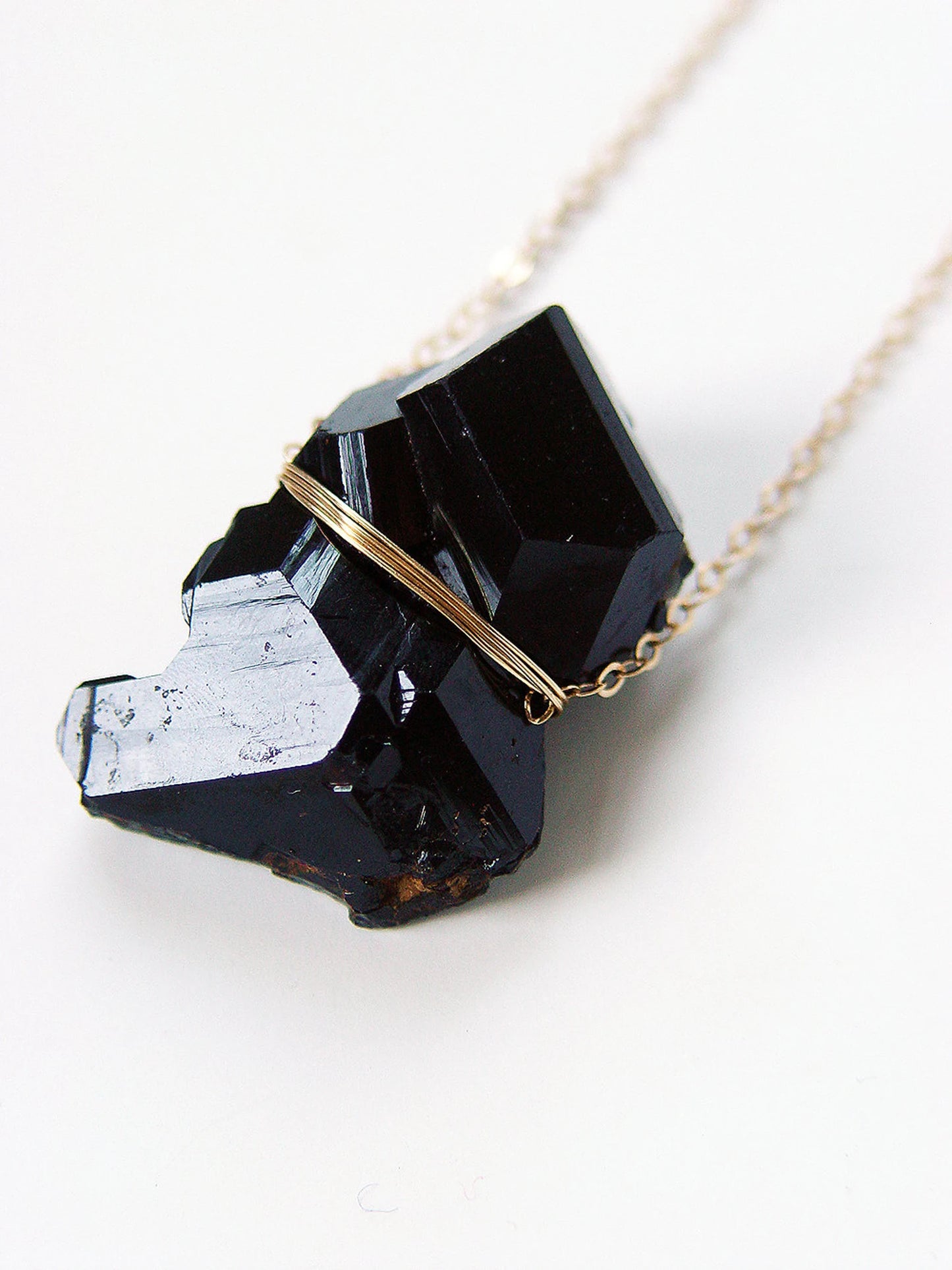 Raw Black Twin Tourmaline Crystal Necklace: 14K Gold Fill Pendant - Scorpio Birthstone
