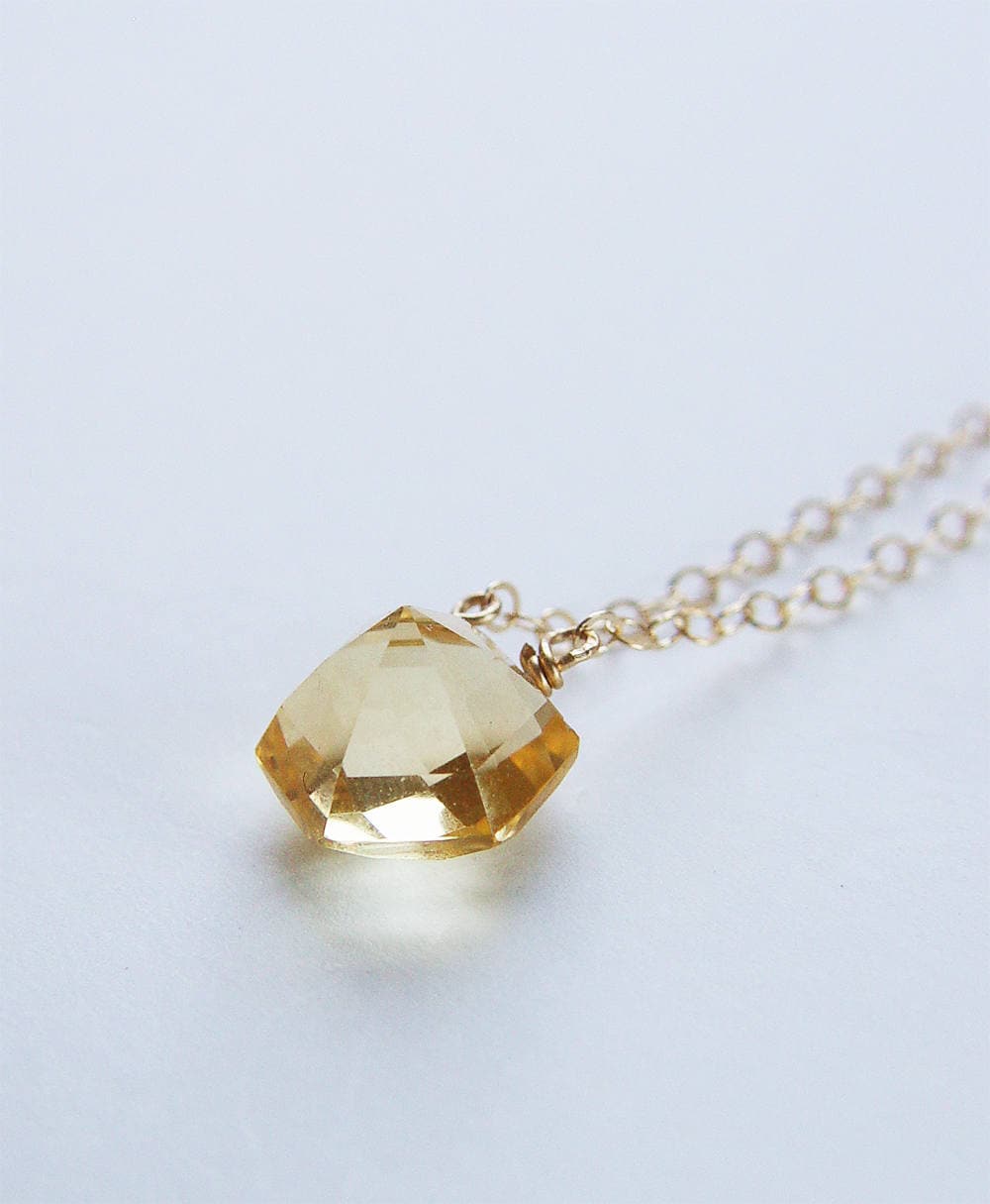 Citrine Pyramid Gold Hexagon Necklace