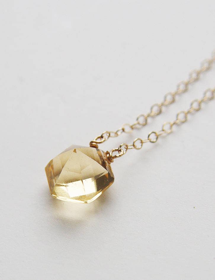 Citrine Pyramid Gold Hexagon Necklace