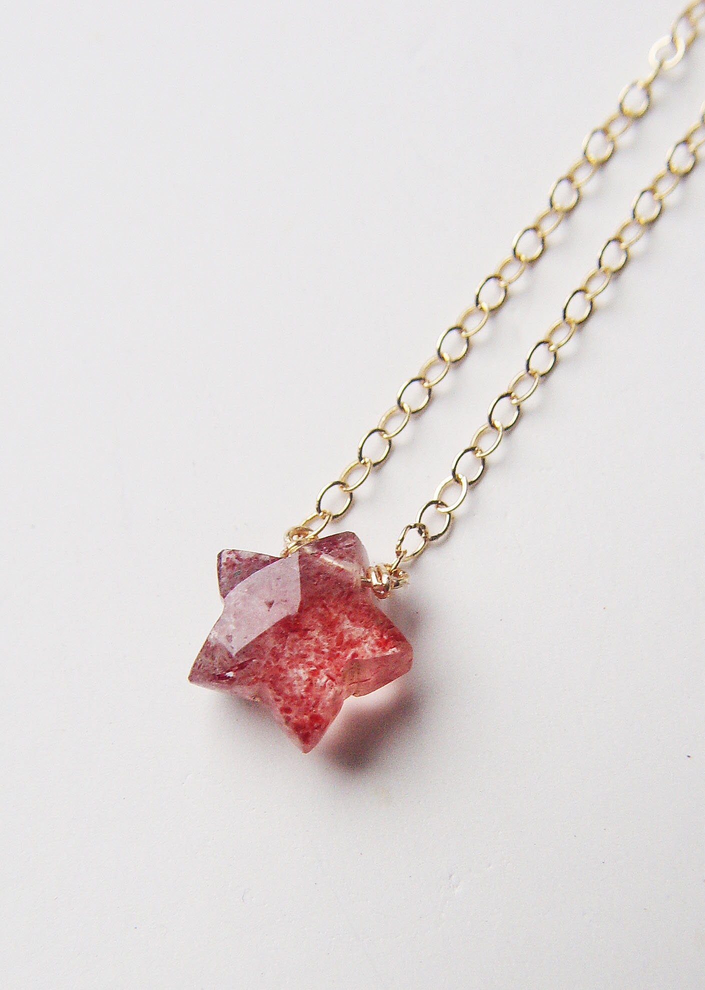 Strawberry Quartz Gold Star Necklace