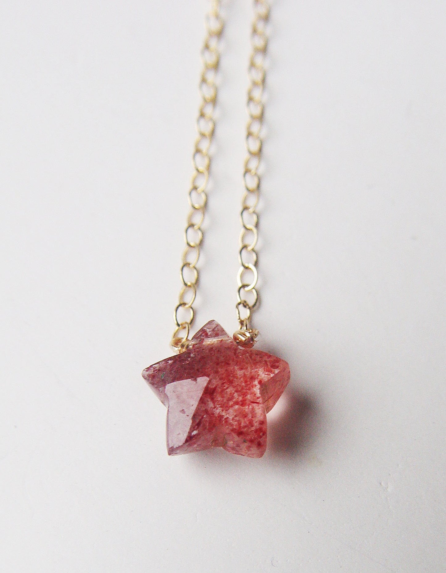 Strawberry Quartz Gold Star Necklace