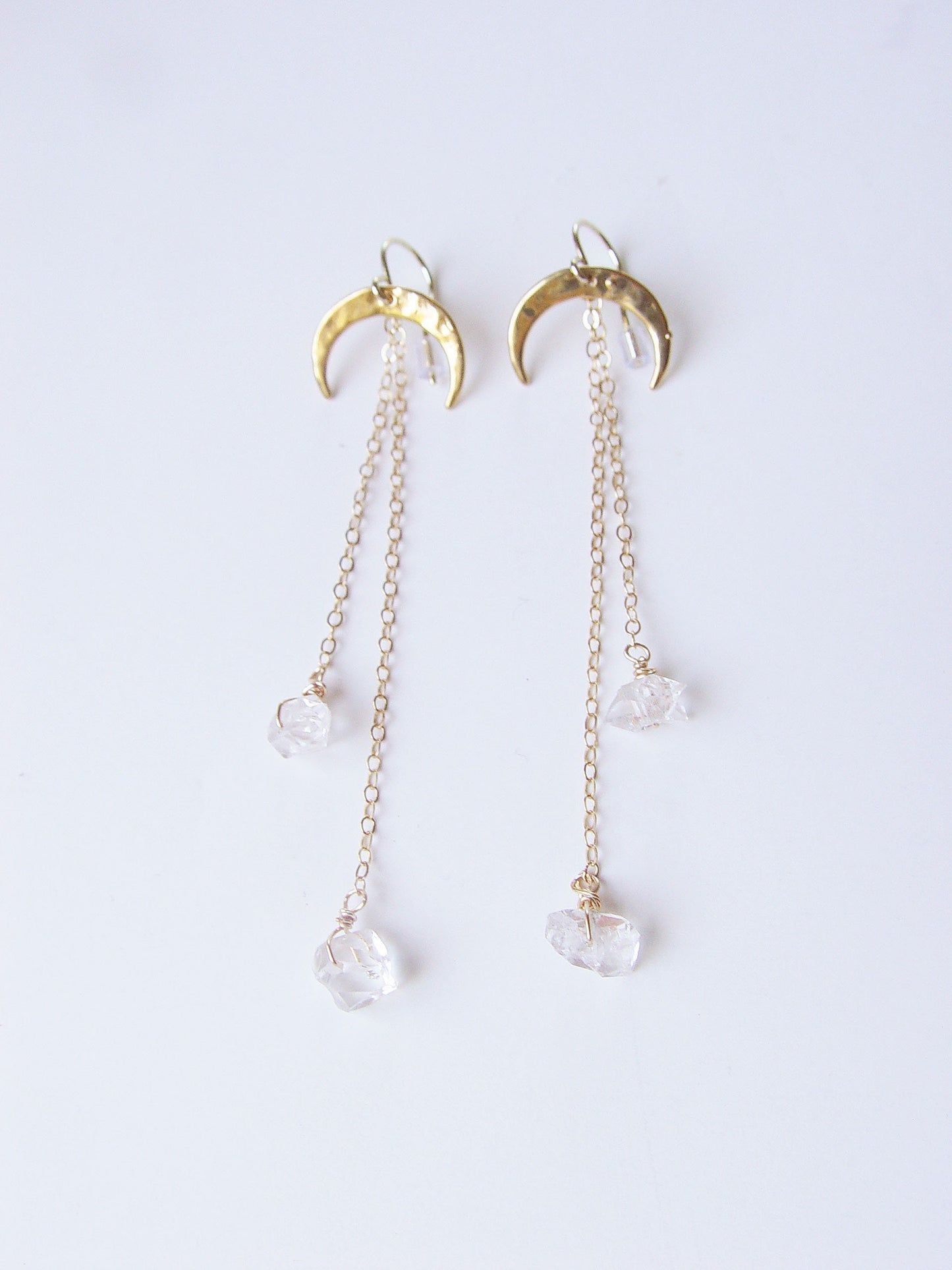 Shooting Star Herkimer Diamond Gold Crescent Earrings