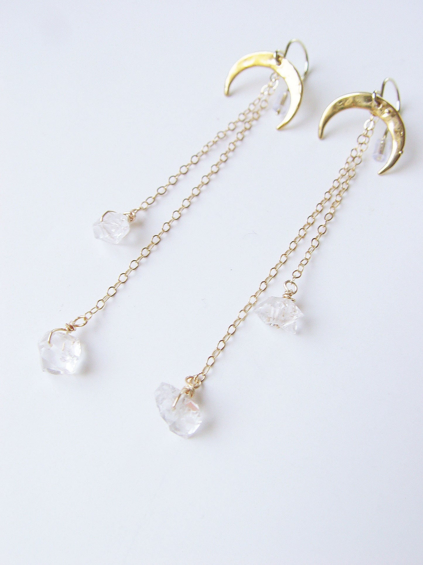 Shooting Star Herkimer Diamond Gold Crescent Earrings