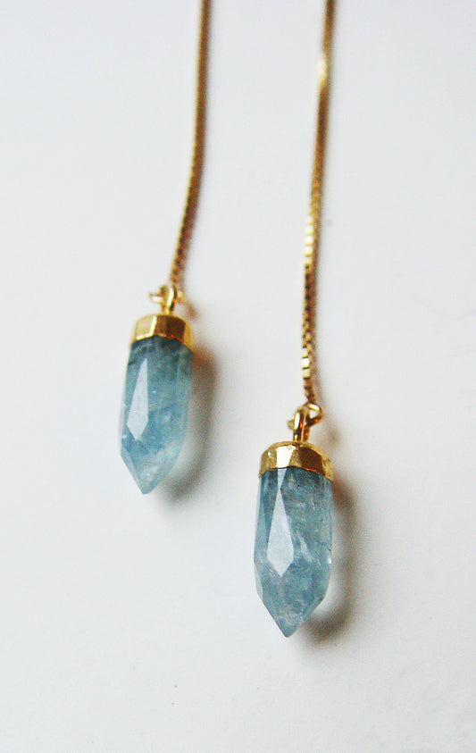 Aquamarine Crystal Gold Chain Earrings