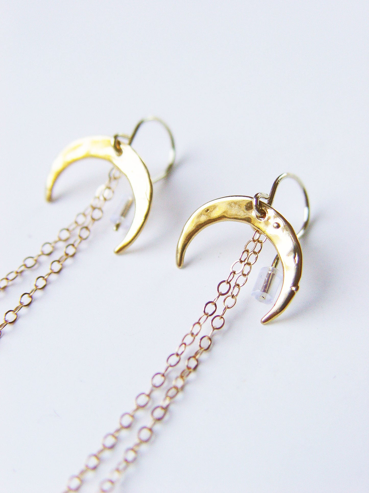 Shooting Star Herkimer Diamond Gold Crescent Earrings