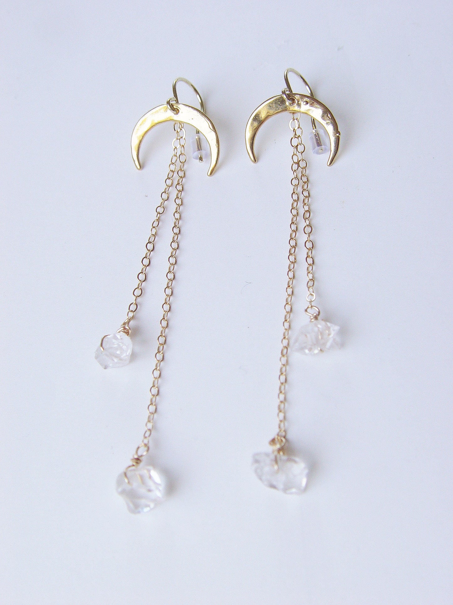 Shooting Star Herkimer Diamond Gold Crescent Earrings