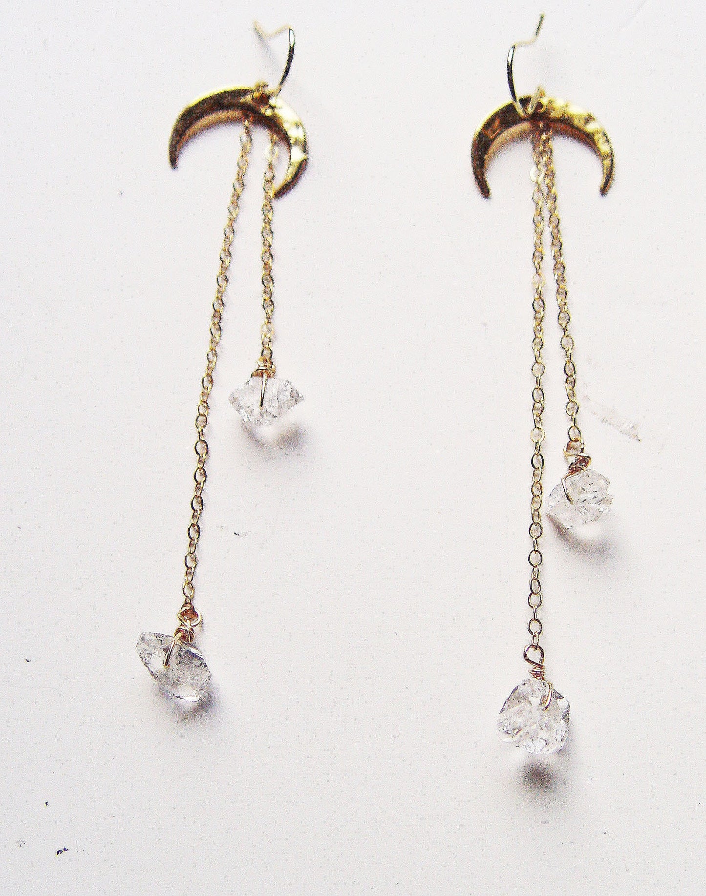 Shooting Star Herkimer Diamond Gold Crescent Earrings