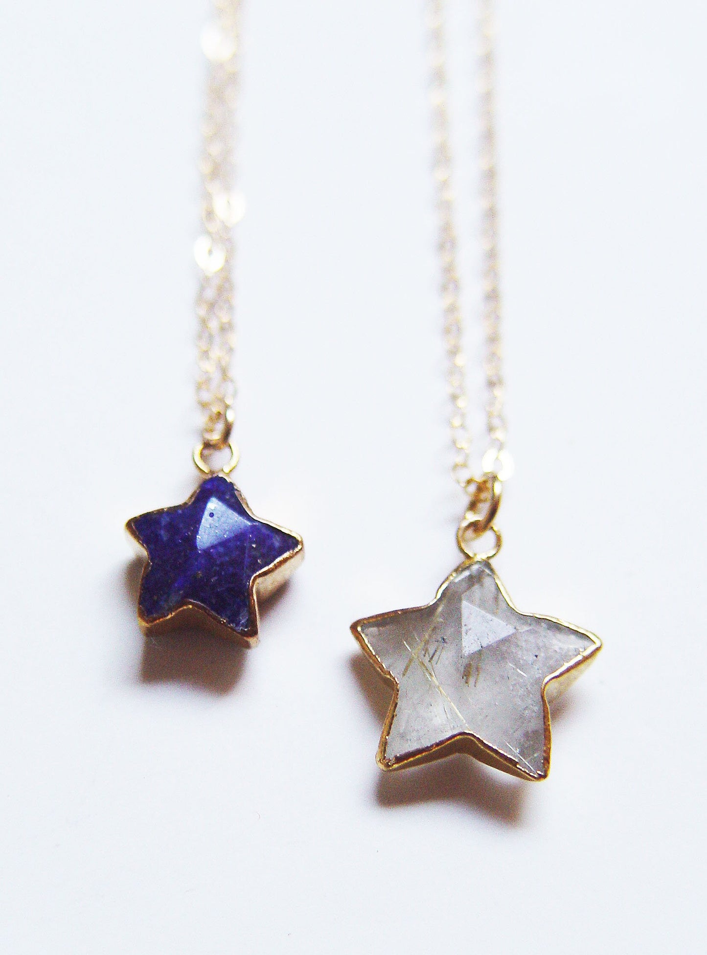 Rutile Quartz Lapis Star Gold Necklace