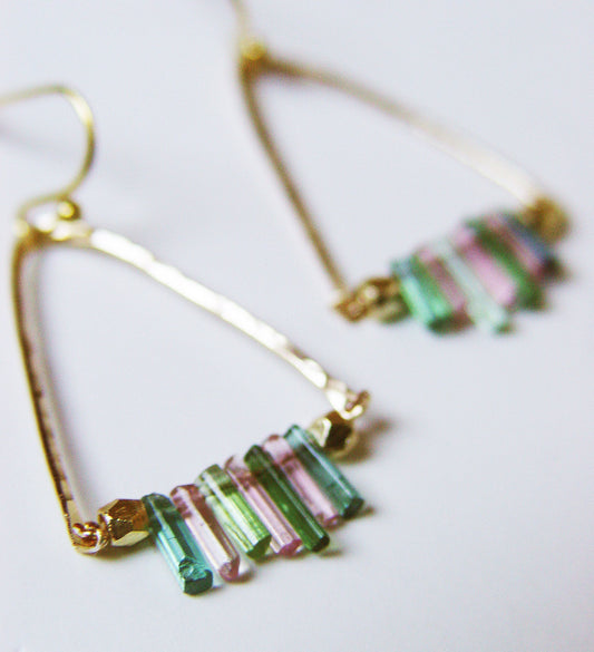 Watermelon Tourmaline Triangle Earrings