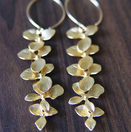 Orchid Flower Gold Cluster Earrings