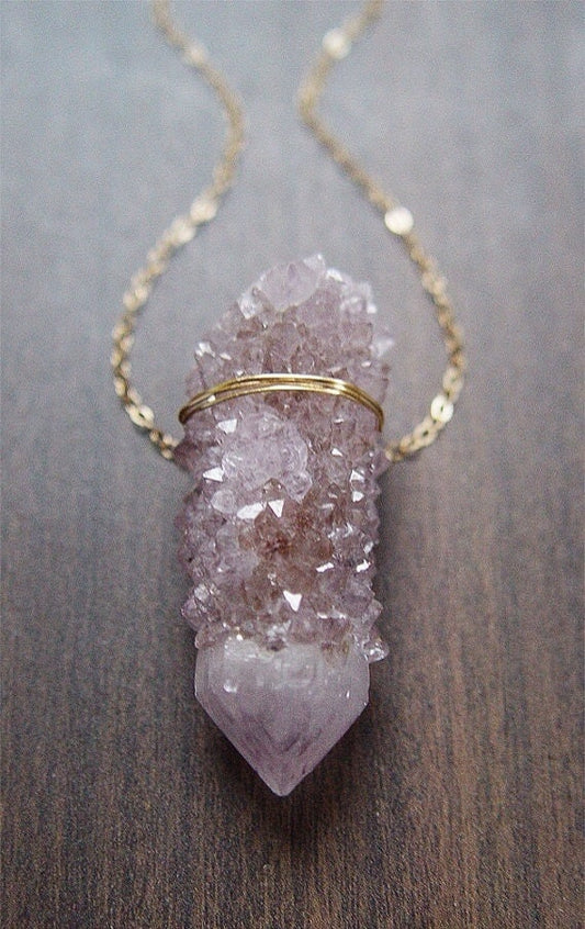 Lavender Spirit Quartz Crystal Gold Necklace