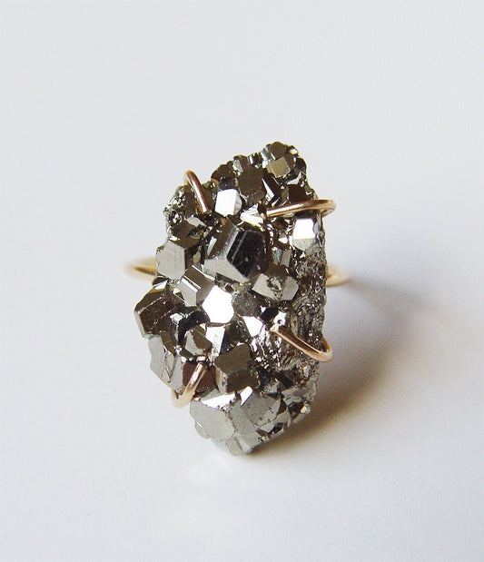 Pyrite Crystal Gold Statement Ring