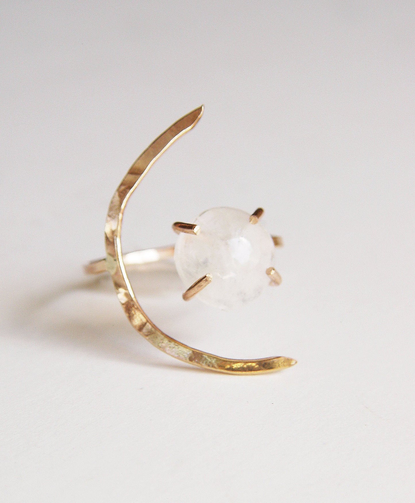 Rainbow Moonstone Crescent Moon Ring: 14k Gold Filled Celestial Engagement Jewelry