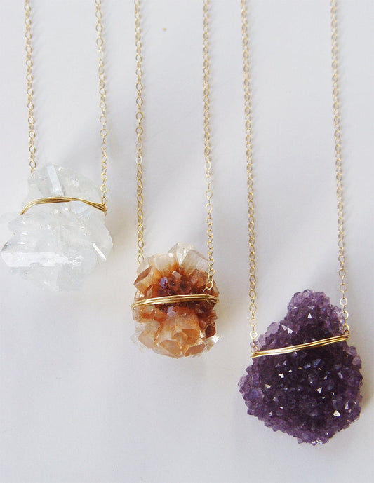 Amethyst Crystal Gold Statement Necklace