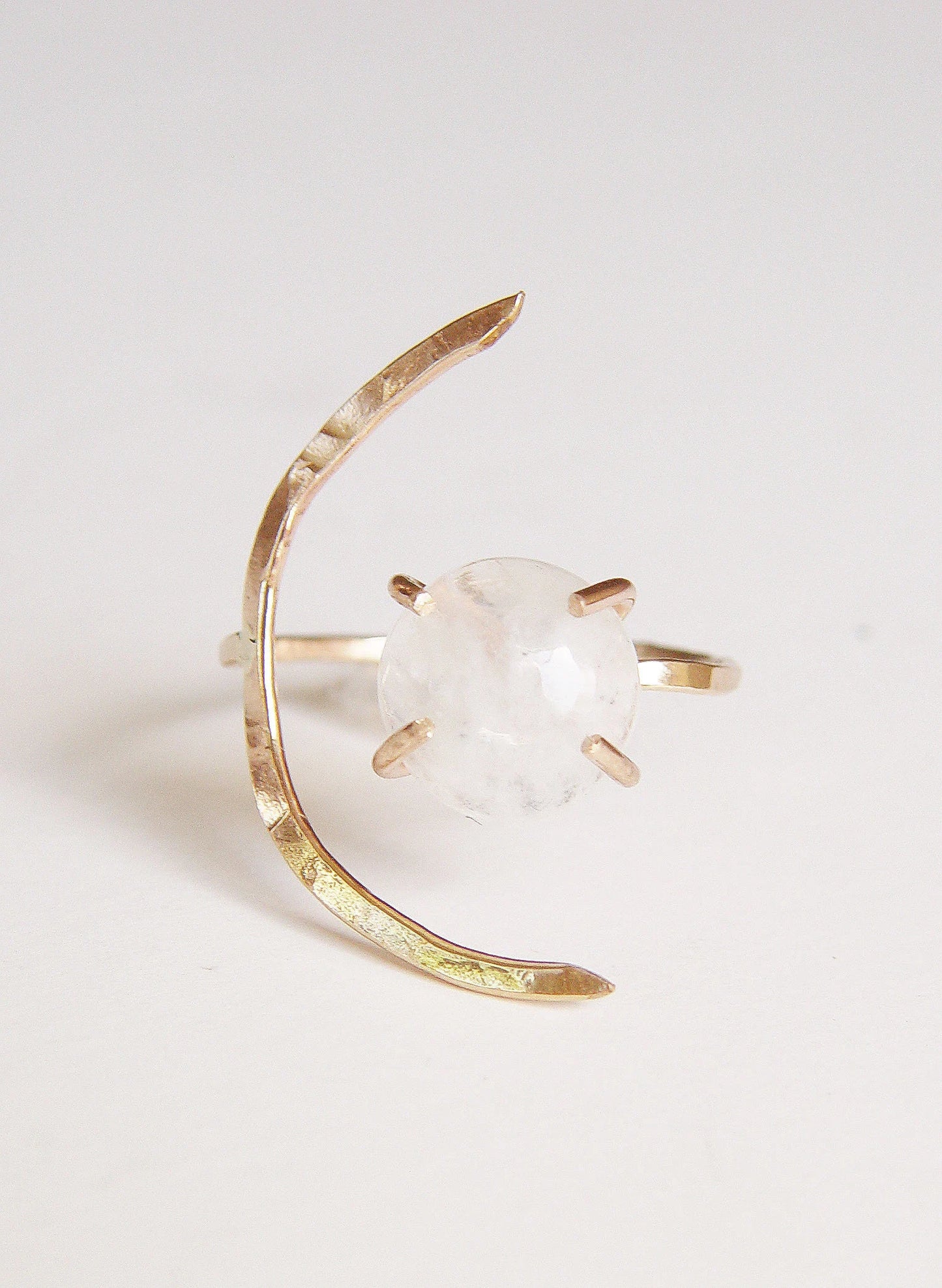 Rainbow Moonstone Crescent Moon Ring: 14k Gold Filled Celestial Engagement Jewelry