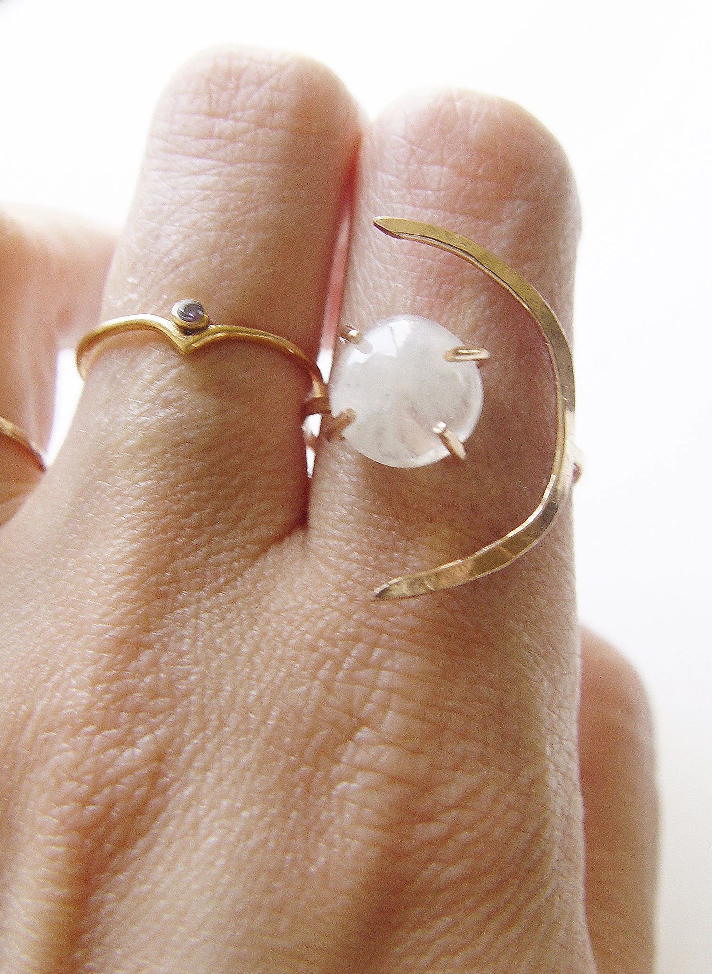 Rainbow Moonstone Crescent Moon Ring: 14k Gold Filled Celestial Engagement Jewelry