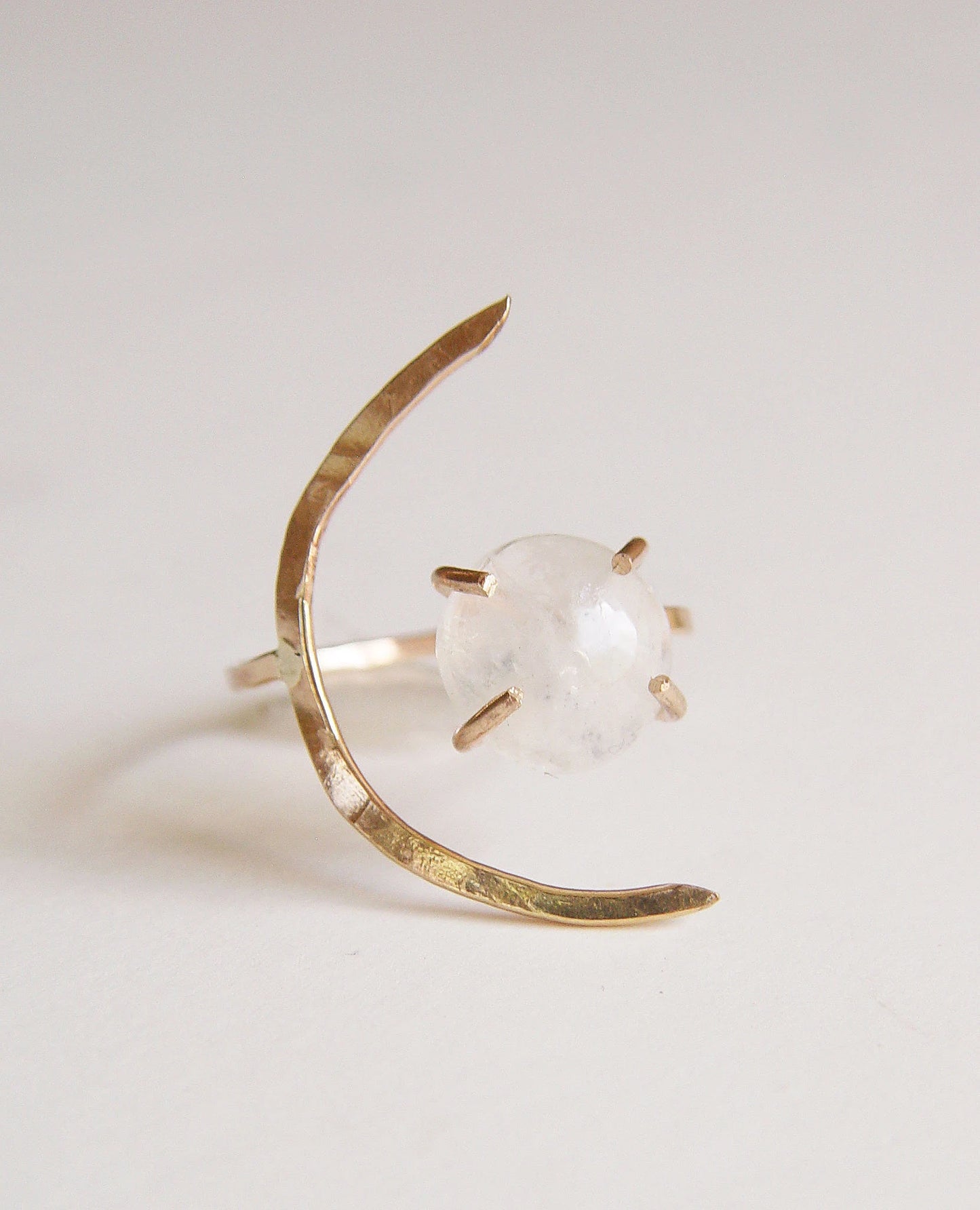 Rainbow Moonstone Crescent Moon Ring: 14k Gold Filled Celestial Engagement Jewelry
