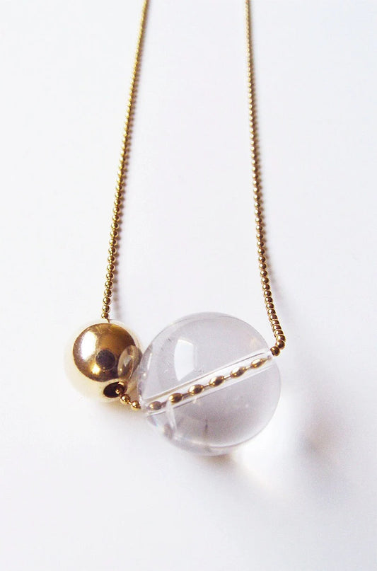 Double Crystal Quartz Ball Gold Filled Necklace