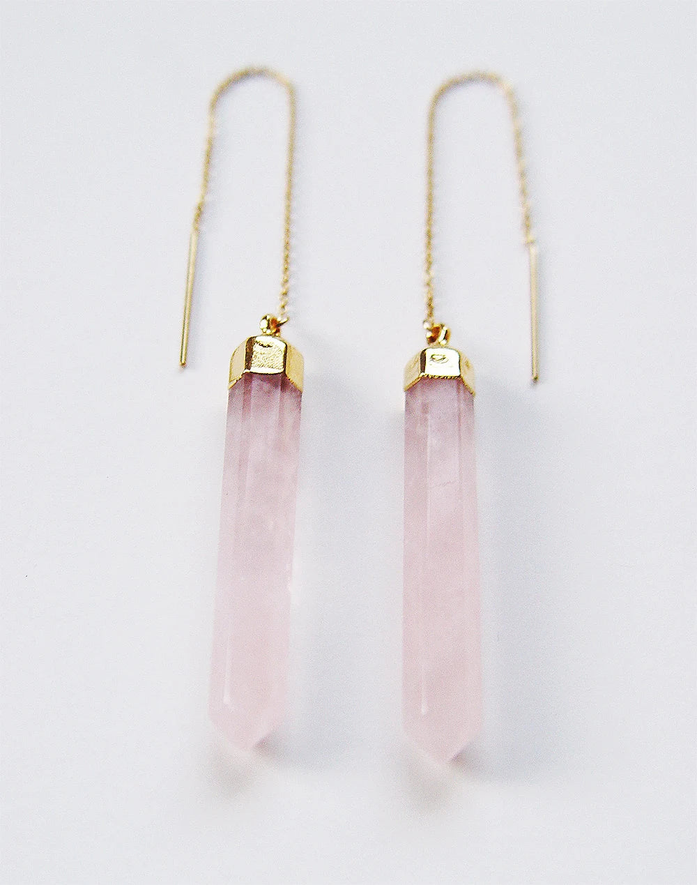 Rose Quartz Crystal Earrings | Adjustable 14k Gold Filled Statement Dangle - Natural Handmade Boho Bride Jewelry