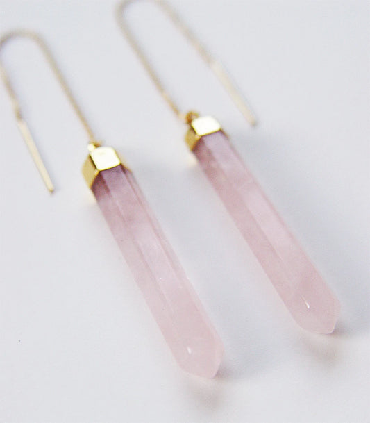 Rose Quartz Crystal Earrings | Adjustable 14k Gold Filled Statement Dangle - Natural Handmade Boho Bride Jewelry