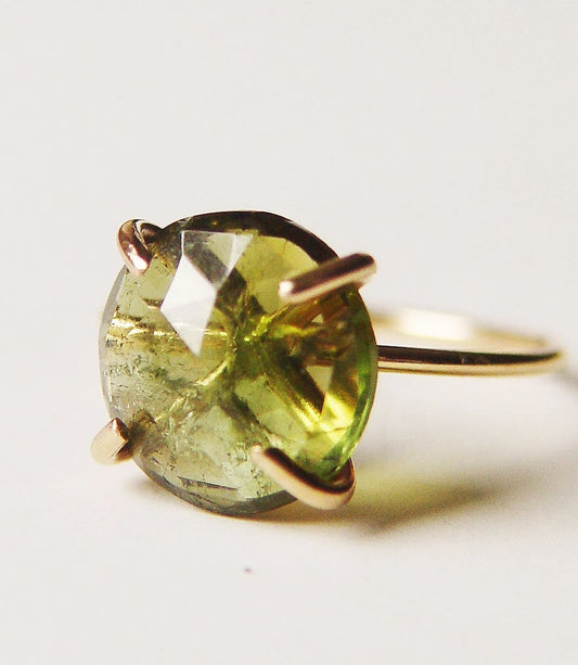 Green Tourmaline Gold Ring: 14k Gold Fill Fall Jewelry - October Birthstone