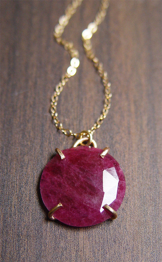 Red Ruby Rose Cut Gold Necklace